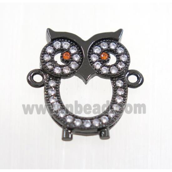 copper owl connector pave zircon, black plated