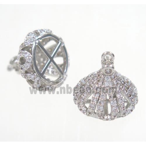 copper tassil bail pendant pave zircon, crown, platinum plated