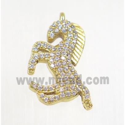 copper seahorse pendant pave zircon, gold plated