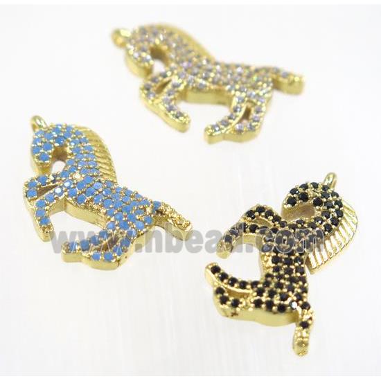 copper seahorse pendant pave zircon, gold plated, mix