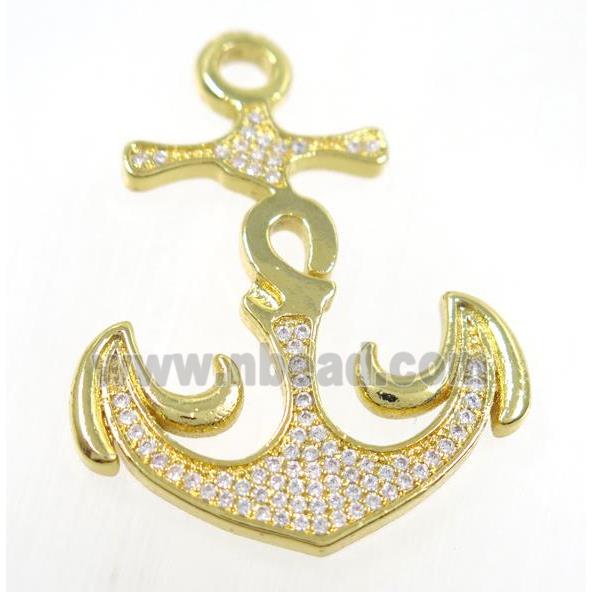 copper anchor pendant pave zircon, gold plated
