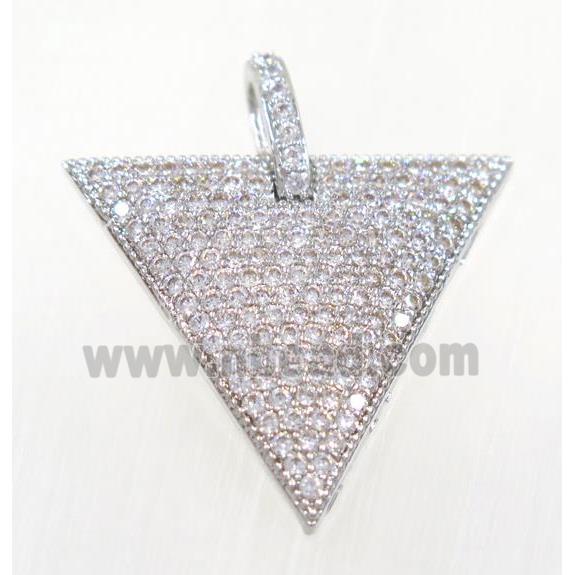 copper triangle pendant pave zircon, platinum plated