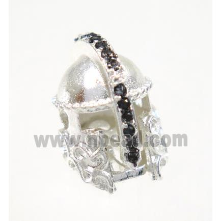 copper helm bead paved zircon, silver plated