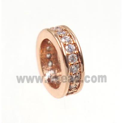 copper rondelle beads paved zircon, rose gold