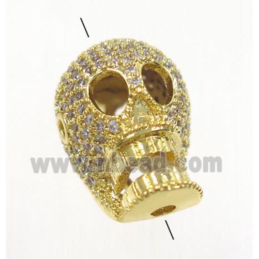 copper skull beads paved zircon, gold plated