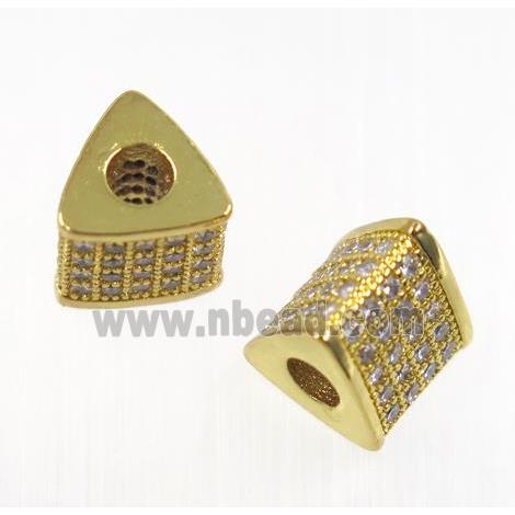copper triangle beads paved zircon, gold plated