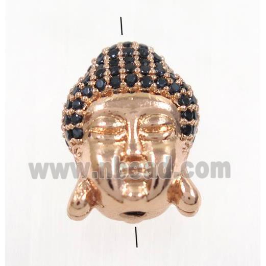 copper buddha bead paved black zircon, rose gold