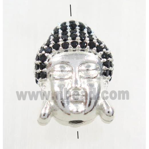 copper buddha bead paved black zircon, silver plated