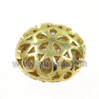 copper button beads paved zircon, gold plated