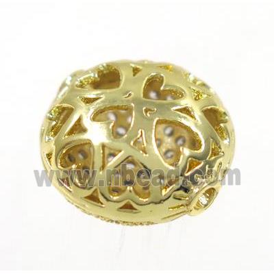 copper circle beads paved zircon, gold plated