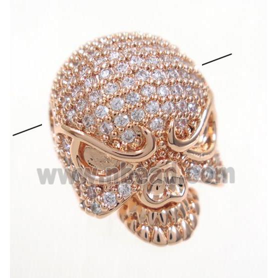 copper skull beads paved zircon, rose gold