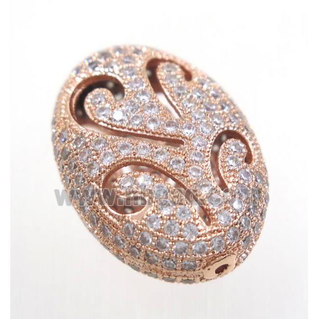 copper oval bead paved zircon, rose gold