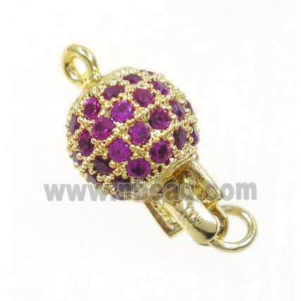 copper slip clasp pave hotpink zircon, round, gold plated