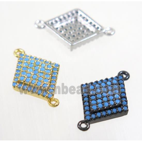 copper rhombic connector paved zircon, mix color, turq