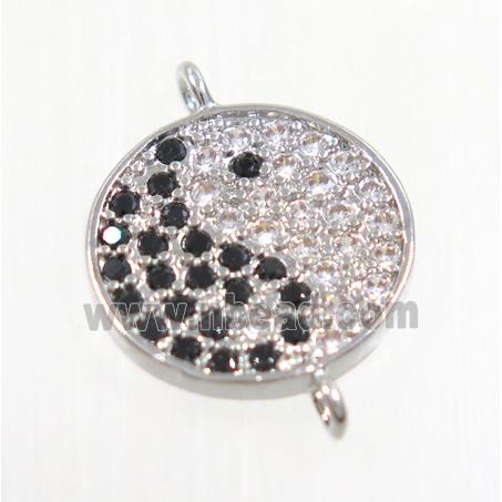 copper taichi connector paved zircon, platinum plated