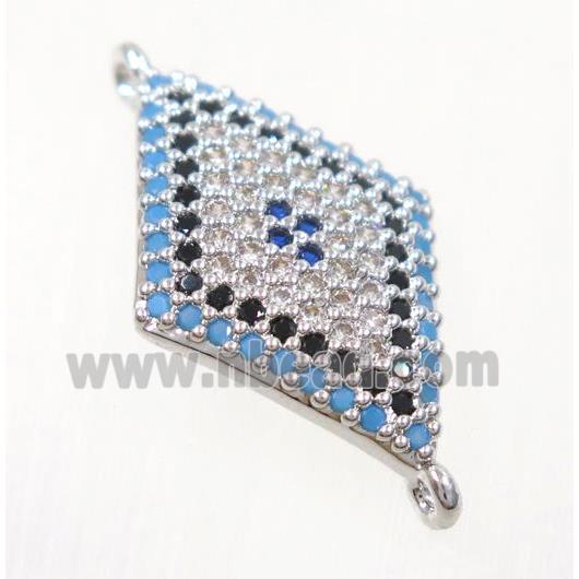 copper rhombic connector paved zircon, platinum plated
