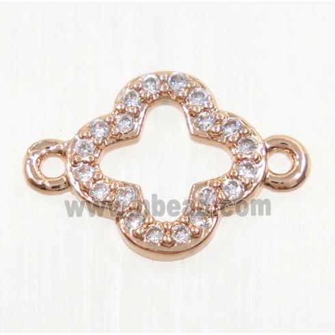 copper four-leaf Clover connector paved zircon, rose gold