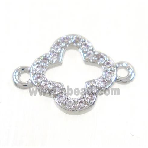 copper four-leaf Clover connector paved zircon, platinum plated