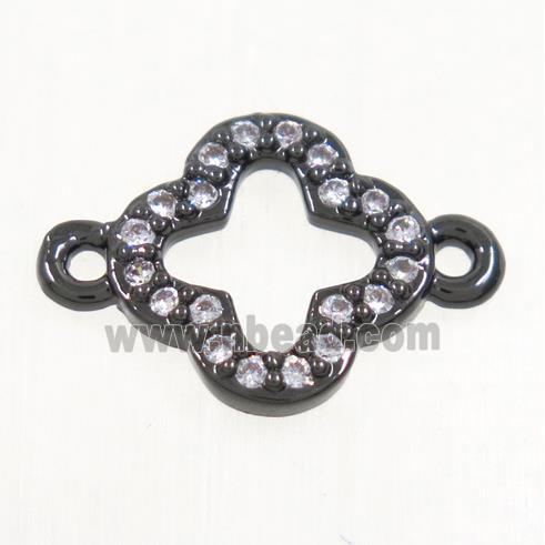 copper four-leaf Clover connector paved zircon, black plated