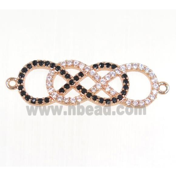 double infinity copper connector paved zircon, rose gold