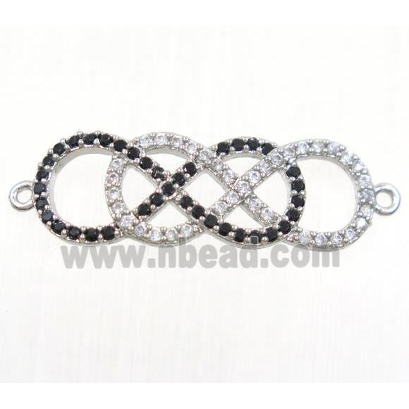 double infinity copper connector paved zircon, platinum plated