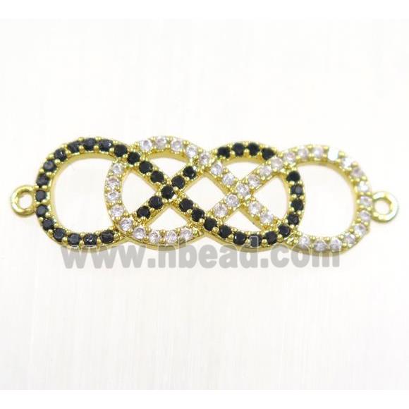 double infinity copper connector paved zircon, gold plated
