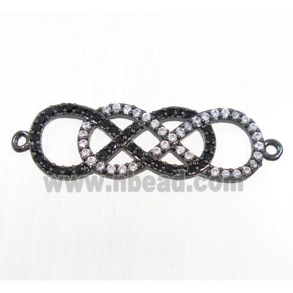 double infinity copper connector paved zircon, black plated