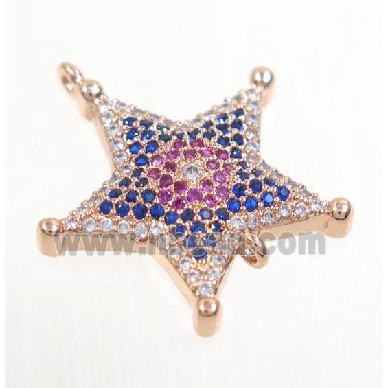 copper Star connector paved zircon, rose gold