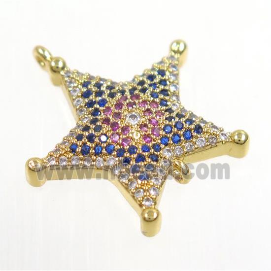 copper Star connector paved zircon, gold plated