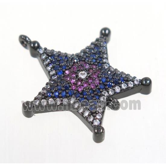 copper Star connector paved zircon, black plated