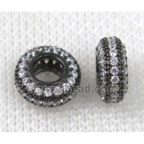 Copper bead paved zircon, rondelle, black plated