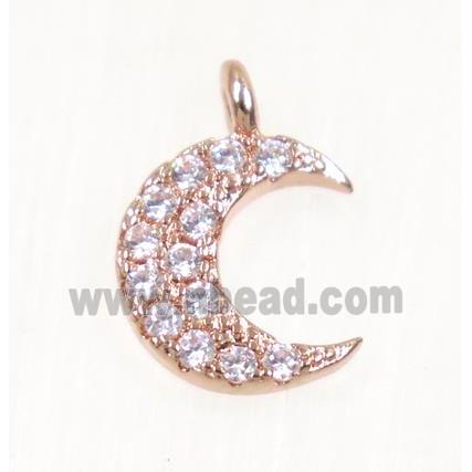 copper Crescent moon pendant paved zircon, rose gold