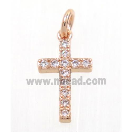 copper Cross pendant paved zircon, rose gold