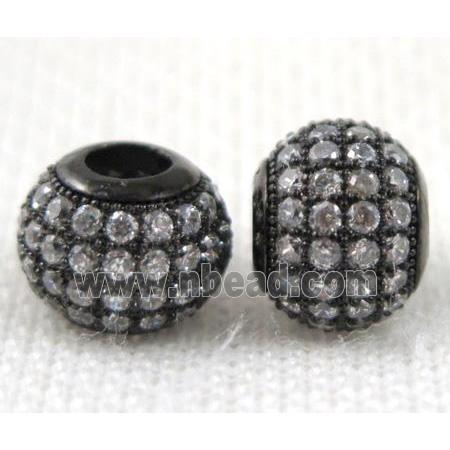 Copper bead paved zircon, round, black plated