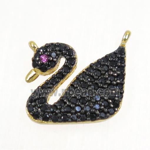 copper Swan pendant paved zircon with 2loops, gold plated