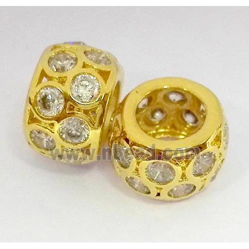 Copper bead paved zircon, rondelle, gold plated