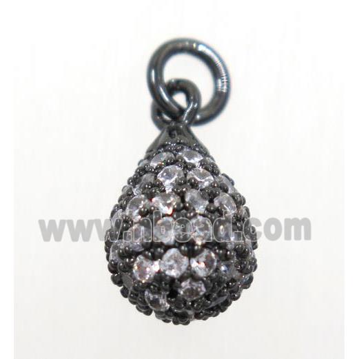 copper Teardrop pendant paved zircon, black plated