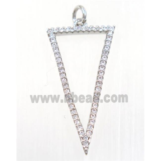 copper Triangle pendant paved zircon, platinum plated