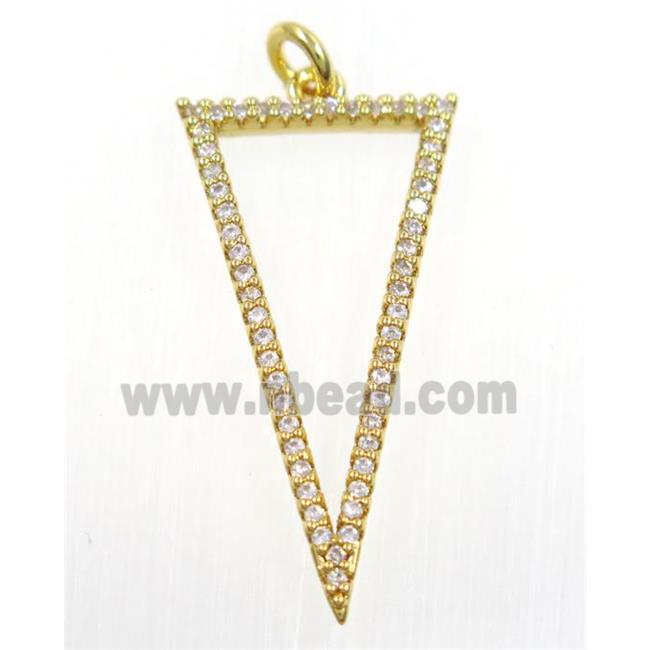 copper Triangle pendant paved zircon, gold plated