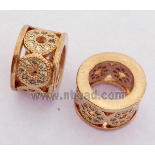 Copper bead paved zircon, rondelle, rose gold