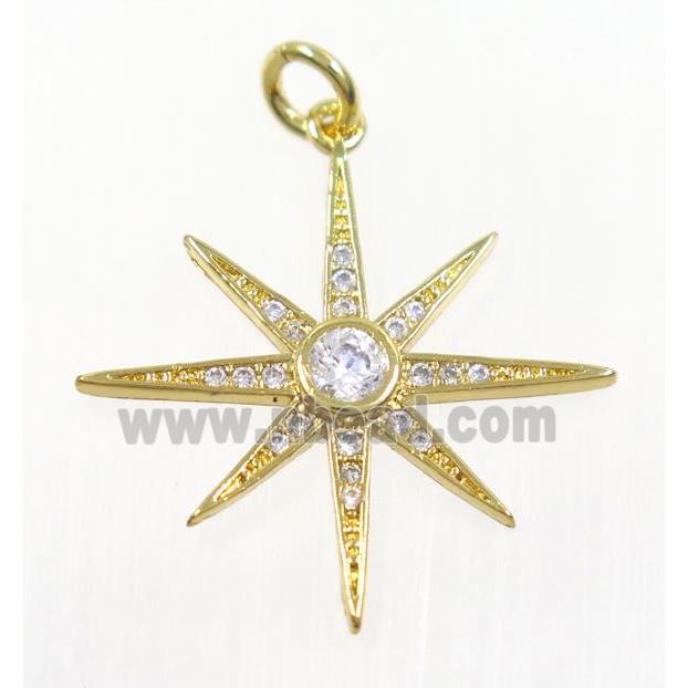 copper NorthStar pendant paved zircon, gold plated