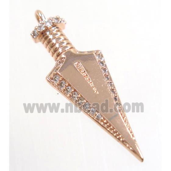 copper Arrowhead pendant paved zircon, rose gold