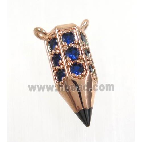 copper Arrowhead pendant paved blue zircon with 2loops, rose gold