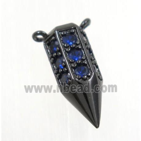 copper Arrowhead pendant paved blue zircon with 2loops, black plated