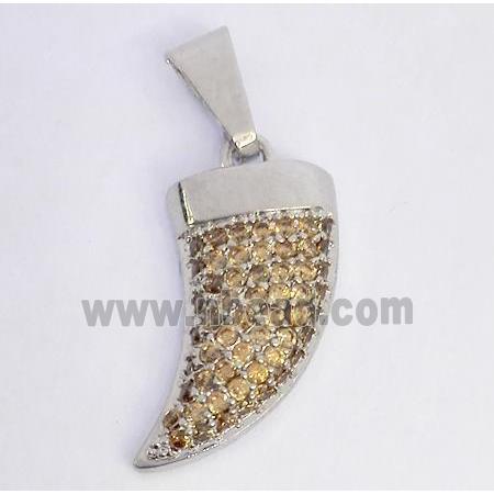 Copper pendant paved zircon, cattle horn, platinum plated
