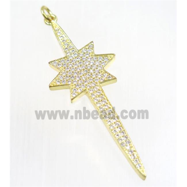 copper NorthStar pendant paved zircon, gold plated