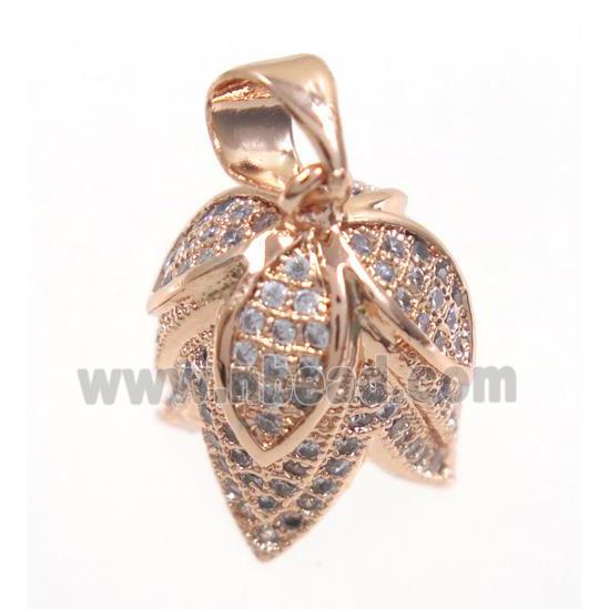 copper budflower pendant paved zircon, rose gold