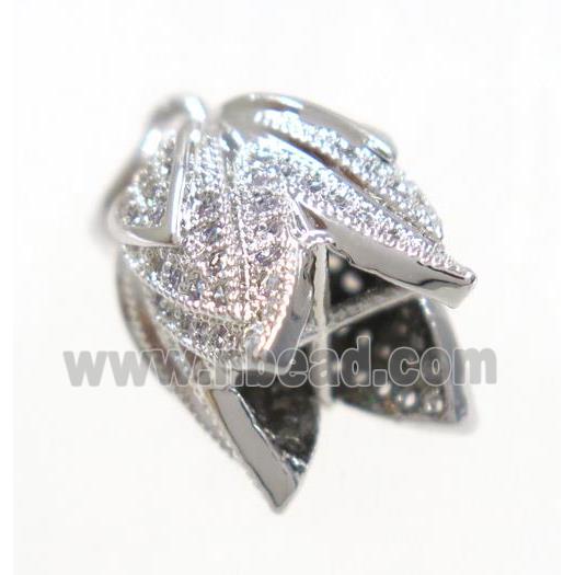 copper budflower pendant paved zircon, platinum plated