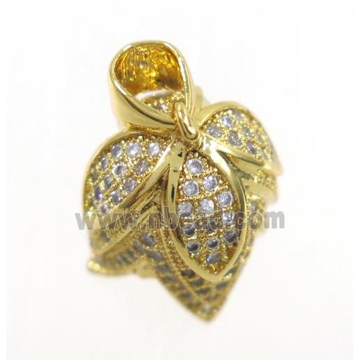 copper budflower pendant paved zircon, gold plated