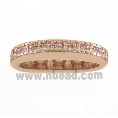 copper oval bead paved zircon with 3holes, rose gold